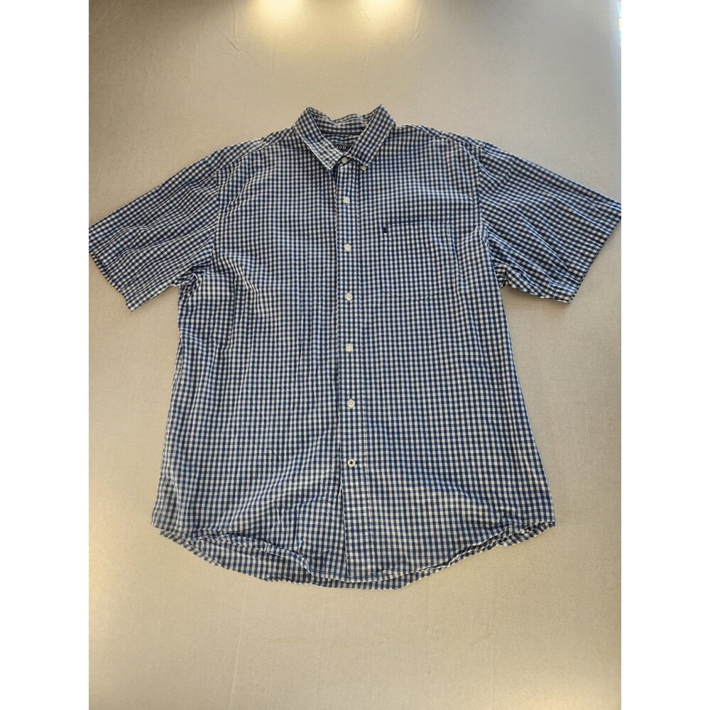 IZOD Men's L Blue White Checker Woven Short Sleeve Button-Up Shirt #45P3110 #038 - Picture 2 of 12